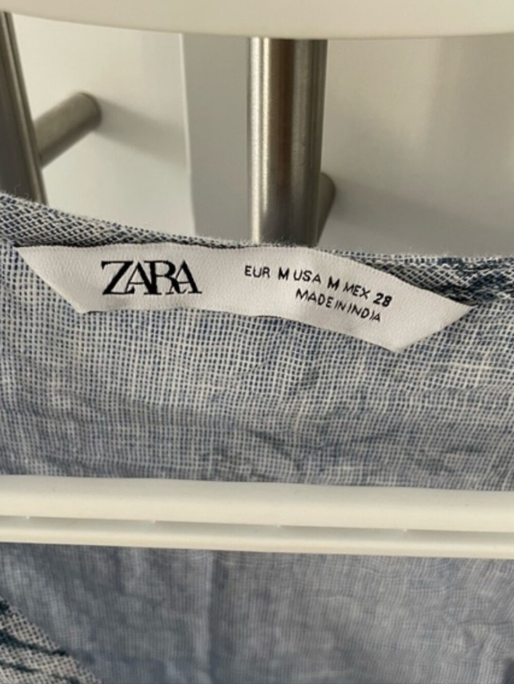 Zara 100% Cotton Light Blue Floral V-Neck Peplum Blouse - Picture 6 of 9